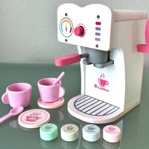 Pink Wood Wooden Espresso Machine Coffee Barista Playset Pretend Role Play New